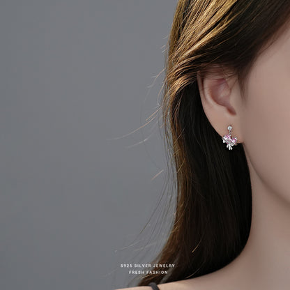 925 sterling silver pink love zircon planet jewelry set ~ necklace earrings ~