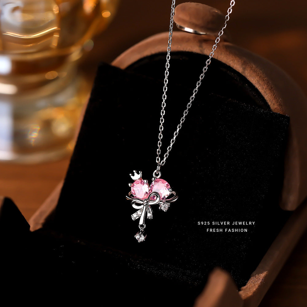 925 sterling silver pink love zircon planet jewelry set ~ necklace earrings ~