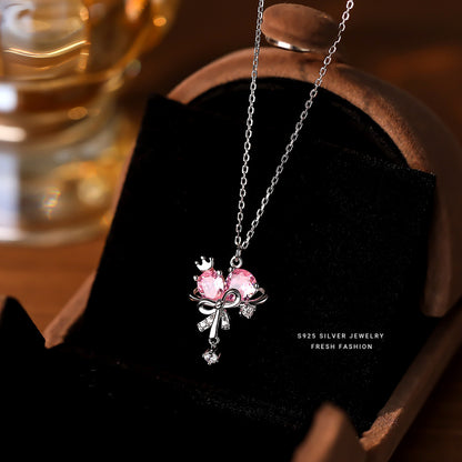 925 sterling silver pink love zircon planet jewelry set ~ necklace earrings ~