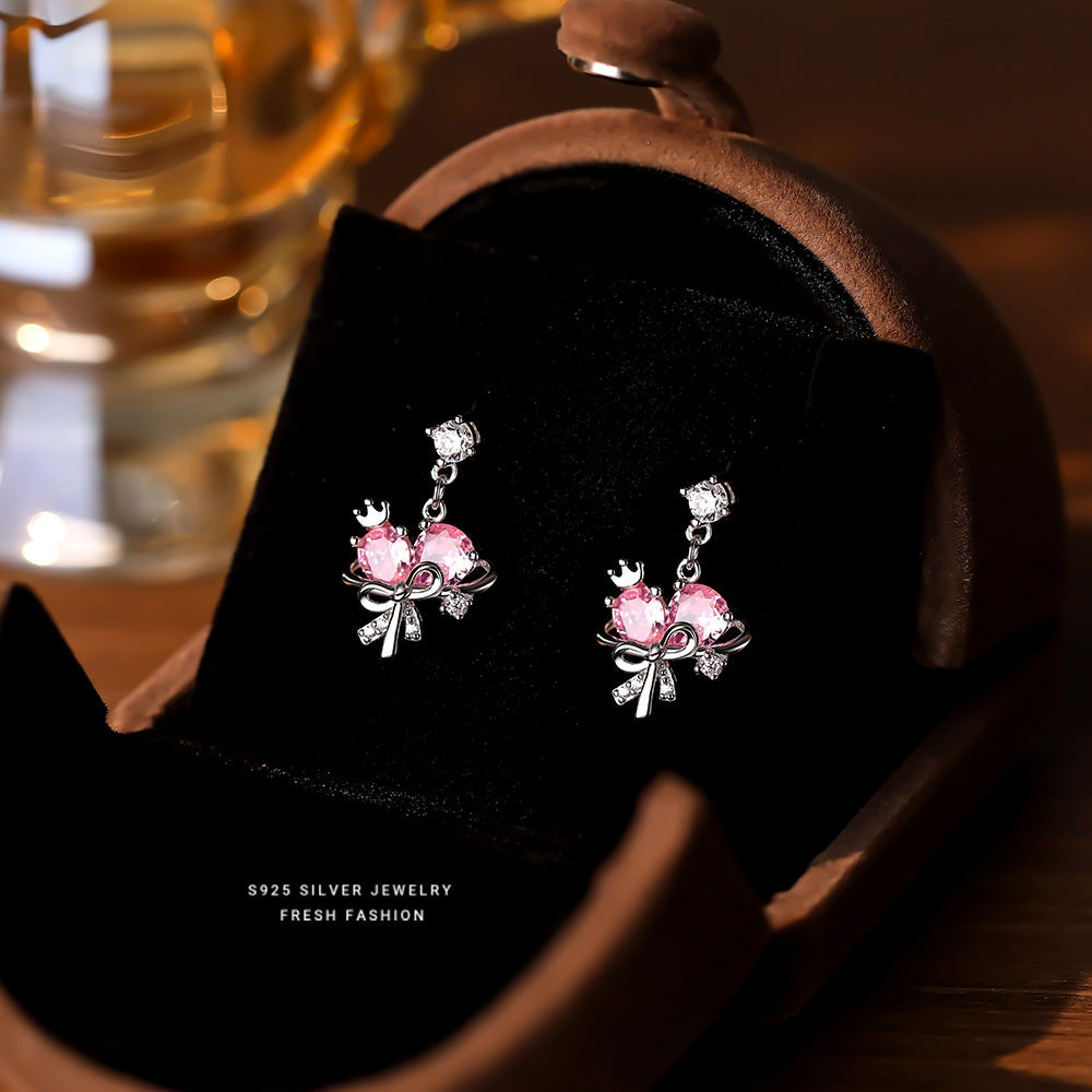 925 sterling silver pink love zircon planet jewelry set ~ necklace earrings ~