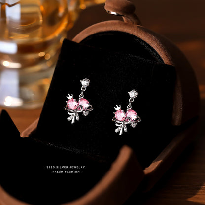 925 sterling silver pink love zircon planet jewelry set ~ necklace earrings ~