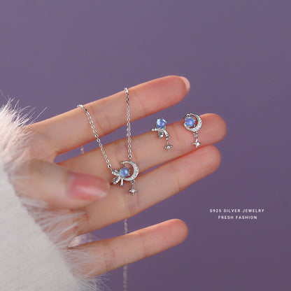 925 sterling silver blue star moon jewelry set ~ necklace bracelet earrings ~