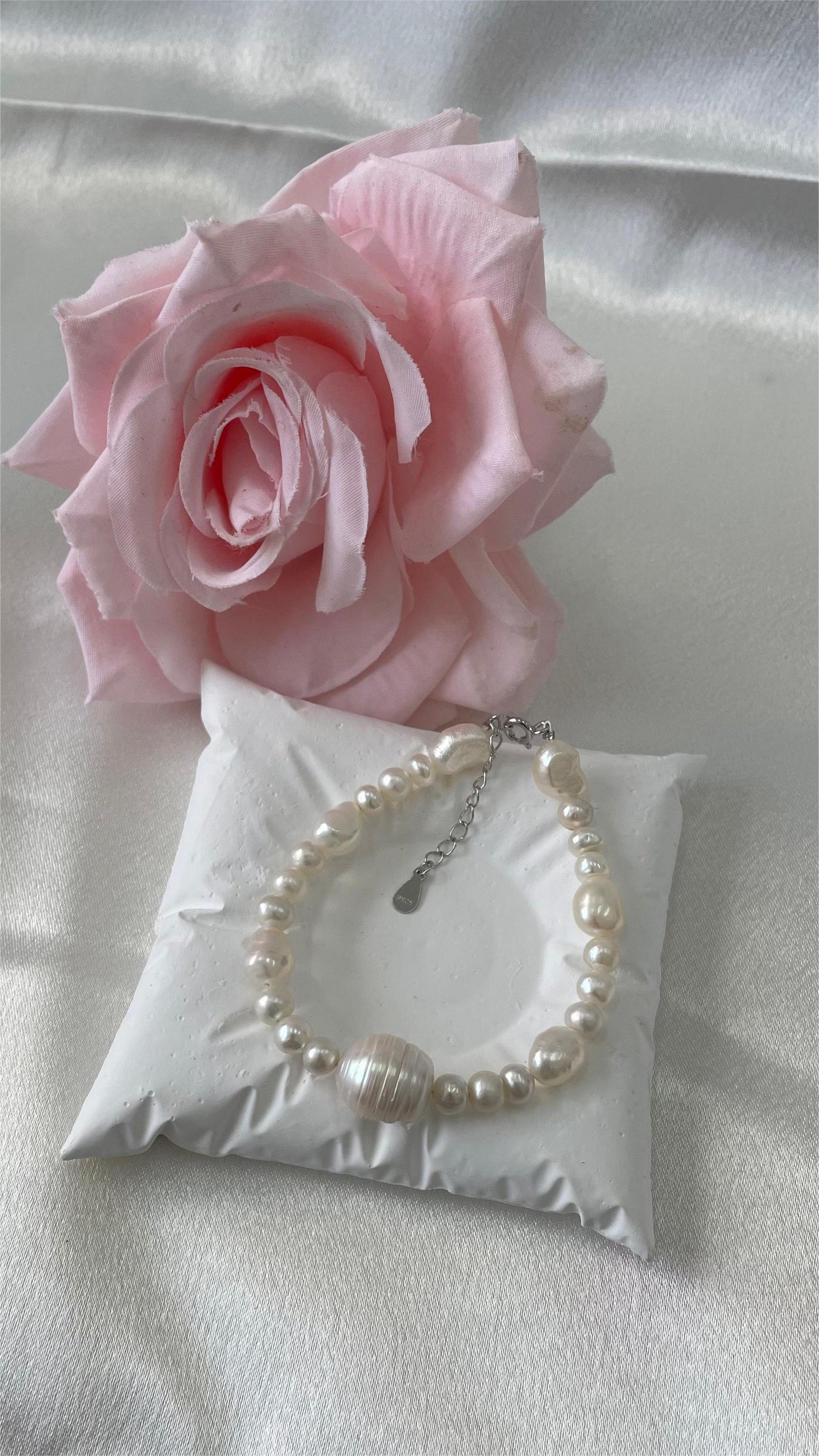 Freshwater pearls, threaded pearls, special shapes and designs, handmade, sterling silver parts