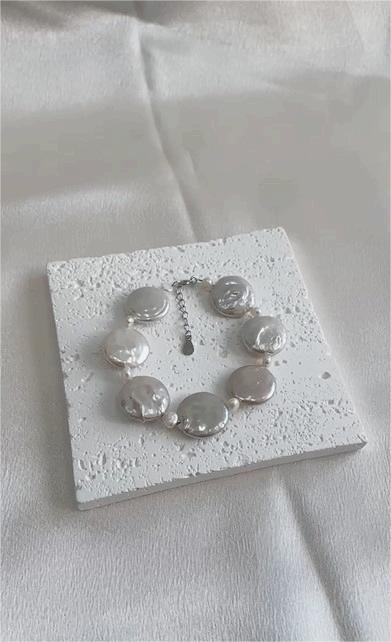 Freshwater pearl bracelet, handmade, rare button pearls, original design, summer beach style, sterling silver parts