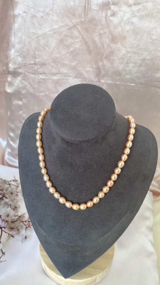 Pink beige pearl necklace natural color freshwater pearls adjustable size