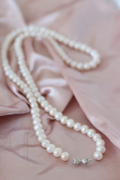 Large pearls, mother's necklace, 10-11mm pearls, long necklace, sweater chain, handmade, 925 sterling silver accessories, bracelet set