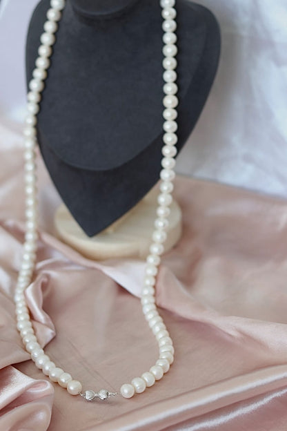 Large pearls, mother's necklace, 10-11mm pearls, long necklace, sweater chain, handmade, 925 sterling silver accessories, bracelet set