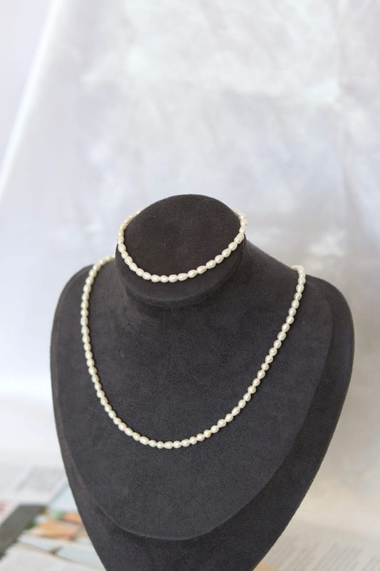 Freshwater pearls 925 sterling silver parts 3-4mm rice-shaped pearl sets necklaces and bracelets Purely handmade Classic style Versatile